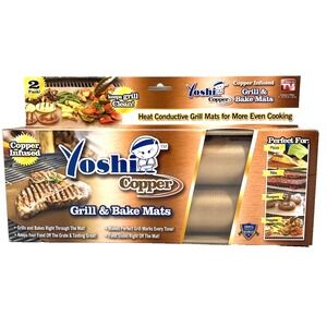 Yoshi Copper Grill & Bake Mats 2 Pack Nonstick Reusable BBQ or Oven Set - NEW